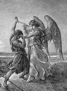 Jakob brottas med &auml;ngeln (1 Mos. 32:22 f)